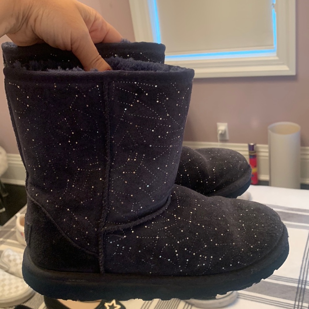 Ugg navy blue boots with silver sparkle